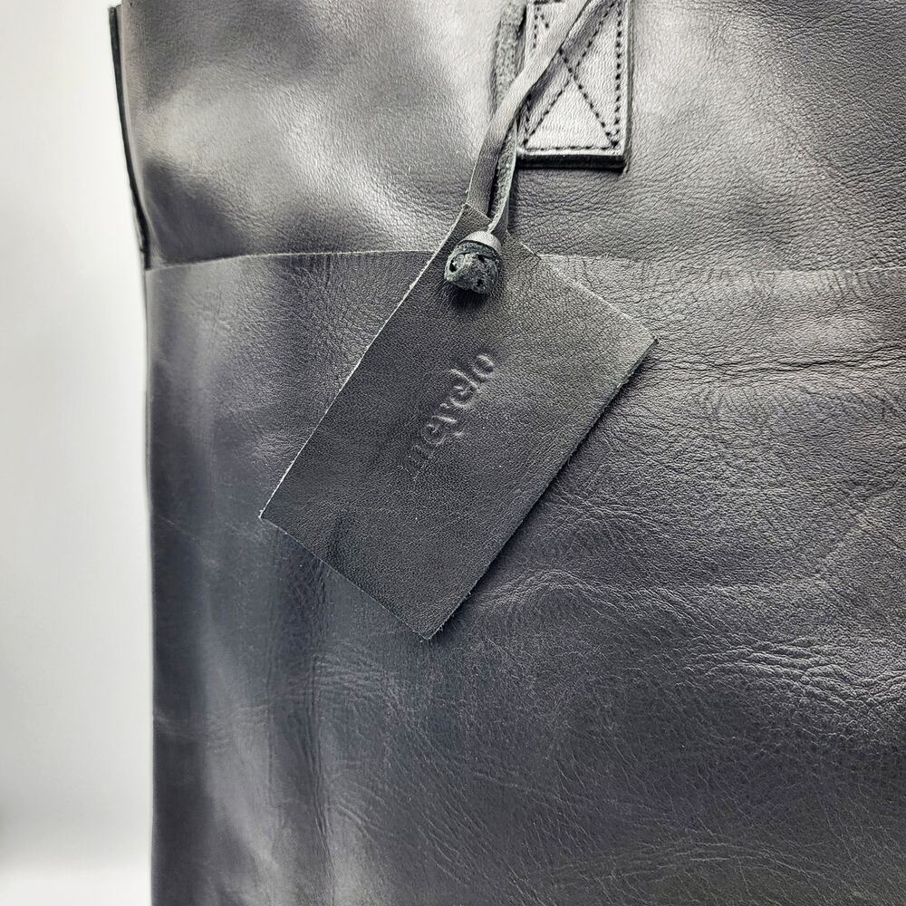 Meyelo Classic Artisan Crafted Black Leather Signature Tote Caryall Shopper Bag - Picture 6 of 13